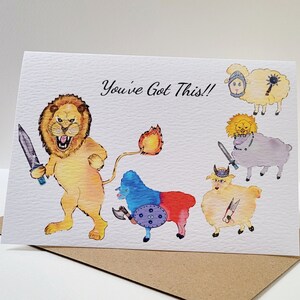 Tarjeta de felicitación ¡Tú puedes! - Leones y ovejas ~ Ilustración