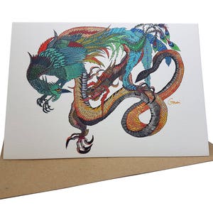 Grußkarte - Imperial Dragon and Phoenix ~ Tinte & Acryl