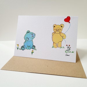 ANNIVERSARY ~ BIRTHDAY ~ VALENTINES ~  Greeting Card - Teddy Bear Illustration