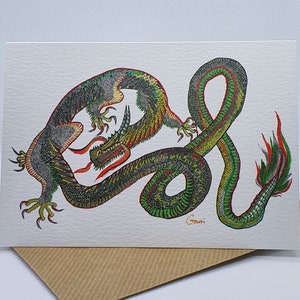 Carte de voeux - Dragon impérial ~ Encre et acrylique