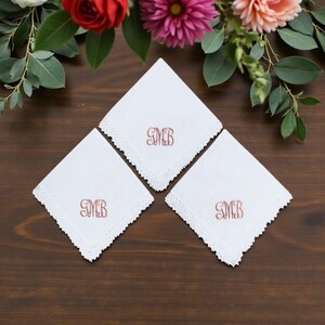 Set of Three Women's Handkerchiefs, Christmas Stocking Stuffer, Personal Embroidered Handkerchiefs, Custom Wedding Gift, Gift for Christmas