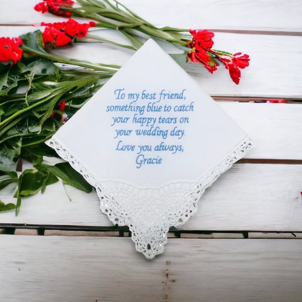 Customizable Something Blue Wedding Handkerchief, Something New Bridal Shower Gift, Wedding Ceremony Something Blue, Bride Gift From Mom
