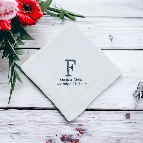 Men's wedding handkerchief, groom gift, groom hanky, father of the bride personalized wedding hanky, gift for groomsmen