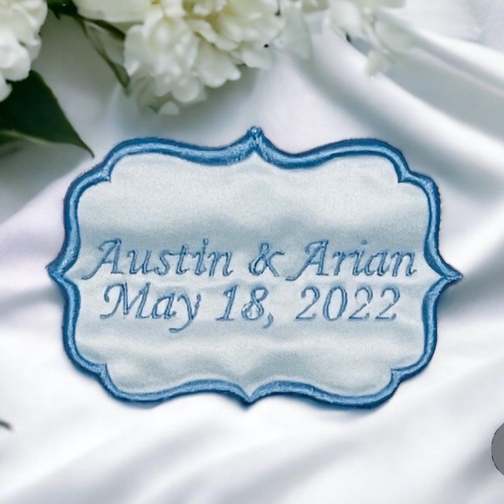 Something Blue Wedding Dress Satin Patch Label, Personalized Dress…