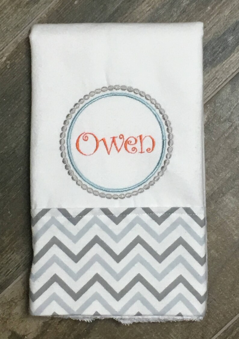Grey and Orange Chevron burp cloth Boutique Burp Cloth Personalized Burp Cloths 3 Fox Embroidered