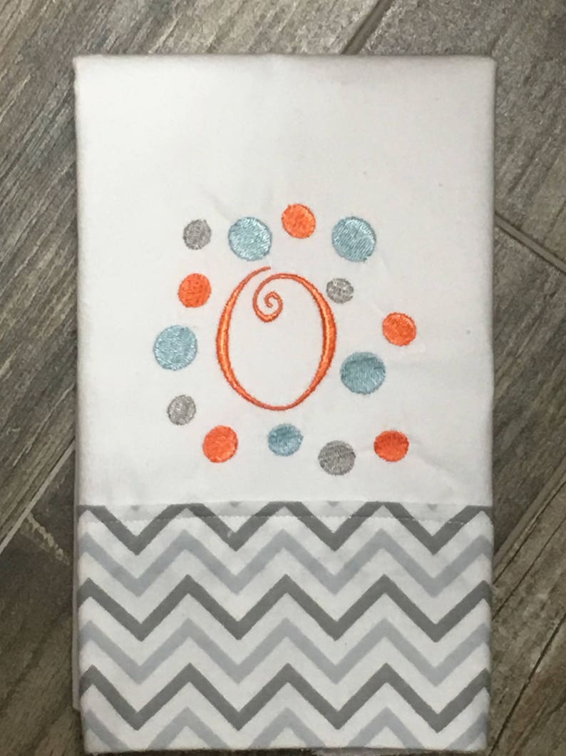 Grey and Orange Chevron burp cloth Boutique Burp Cloth Personalized Burp Cloths 3 Fox Embroidered