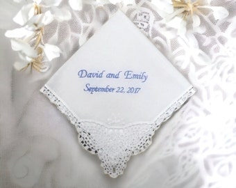 Something blue, wedding handkerchief, bridal gift, bride hanky, personalized wedding hanky, gift for bride, bouquet wrap