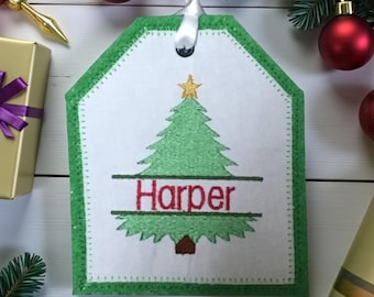 Personalized Embroidered Christmas Tree Gift Tag, Christmas Stocking Tag,  Christmas Embroidered Gift Tag,  Personalized Christmas Ornament