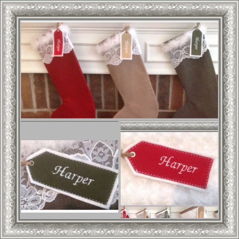 Personalized Embroidered Christmas Stocking Name Tag Fabric Etsy