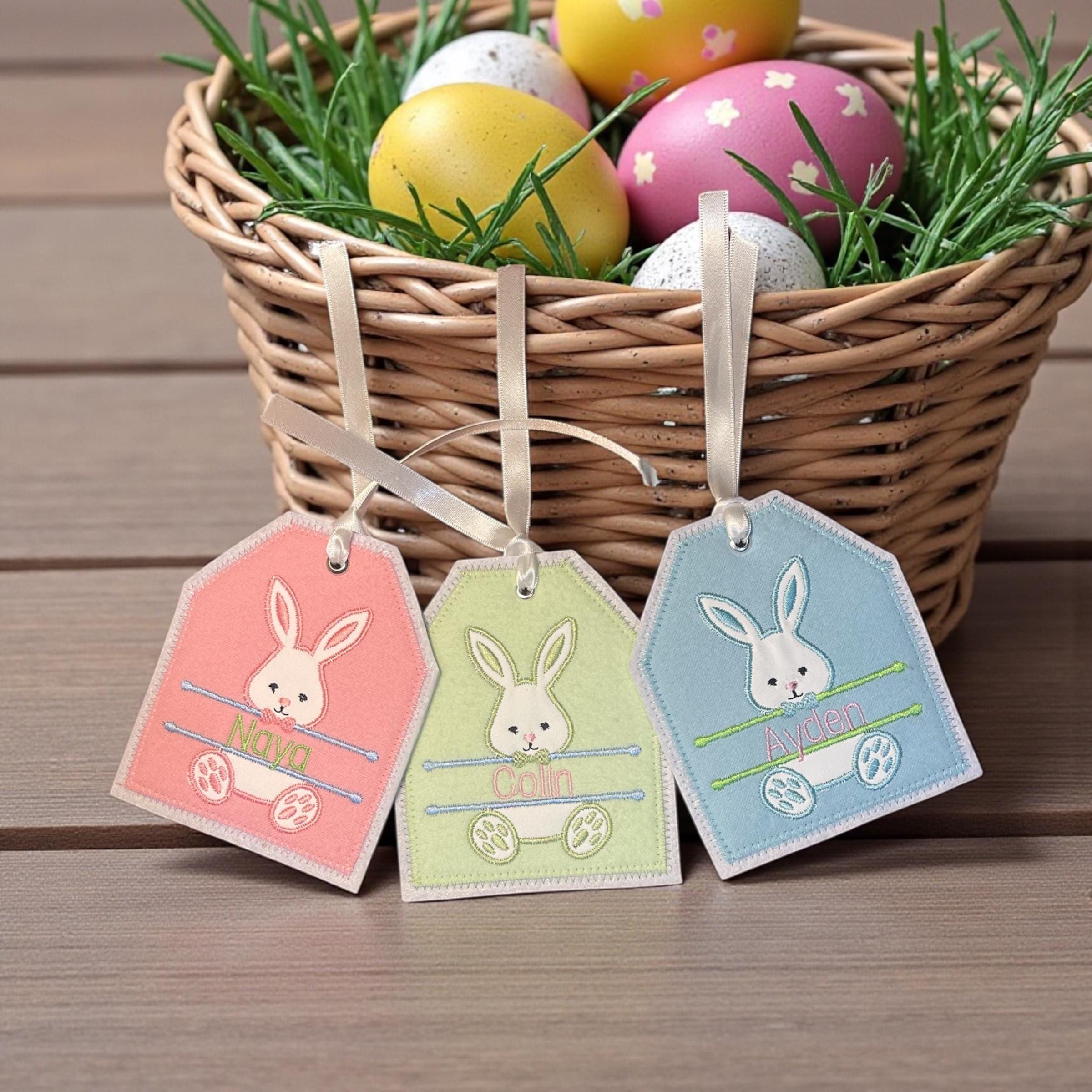 Easter Basket Personalized Embroidered Gift Tag, Fabricreusable Tag