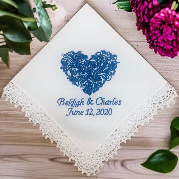 Custom Engagement Handkerchief, Personal Embroidered Handkerchief, Wedding Gift for Dad Mom with Any Text Engaged Gift, Something Blue Gift
