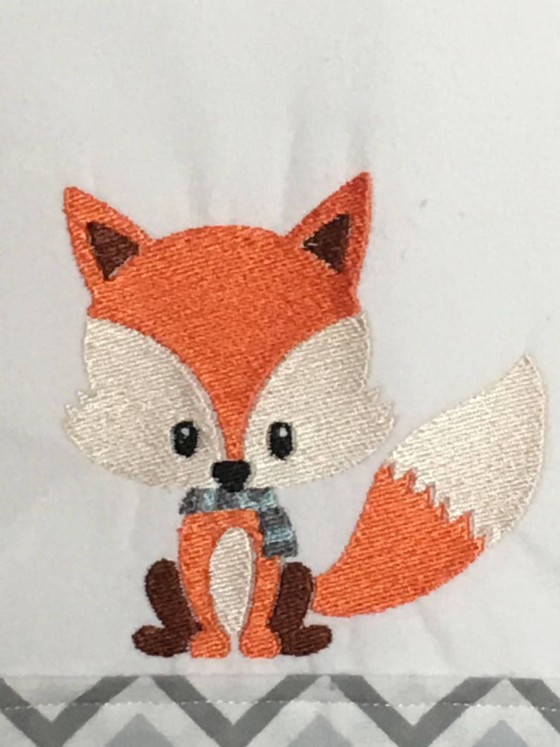 Grey and Orange Chevron burp cloth Boutique Burp Cloth Personalized Burp Cloths 3 Fox Embroidered