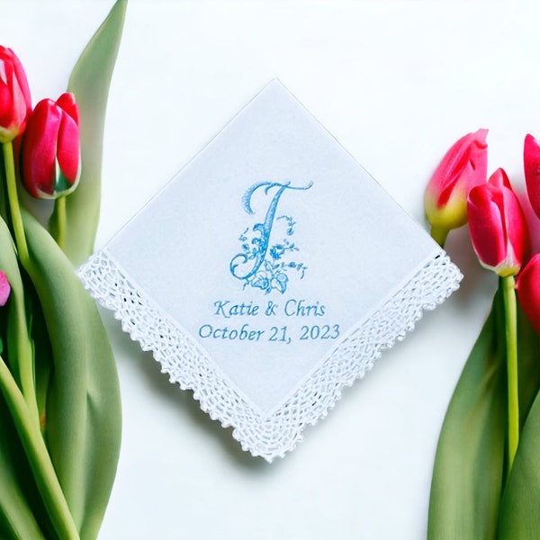 Customizable Something Blue Wedding Monogram Handkerchief, Something New Bridal Shower Gift, Wedding Ceremony Something Blue, Bride Gift