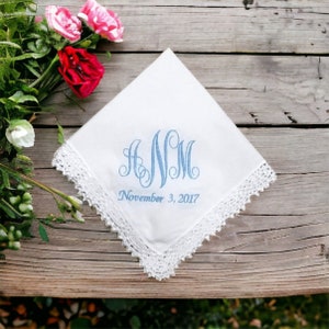 Customizable Something Blue Wedding Monogram Handkerchief, Something New Bridal Shower Gift, Wedding Ceremony Something Blue, Bride Gift