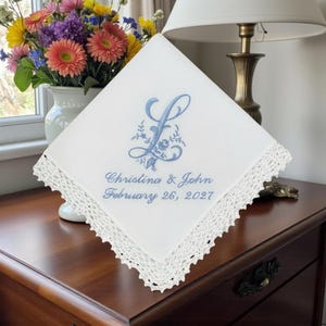 Customizable Something Blue Wedding Monogram Handkerchief, Something New Bridal Shower Gift, Wedding Ceremony Something Blue, Bride Gift