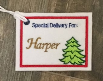 Personalized Embroidered Christmas Tree Gift Tag, Christmas Stocking Tag,  Christmas Embroidered Gift Tag,  Personalized Christmas Ornament