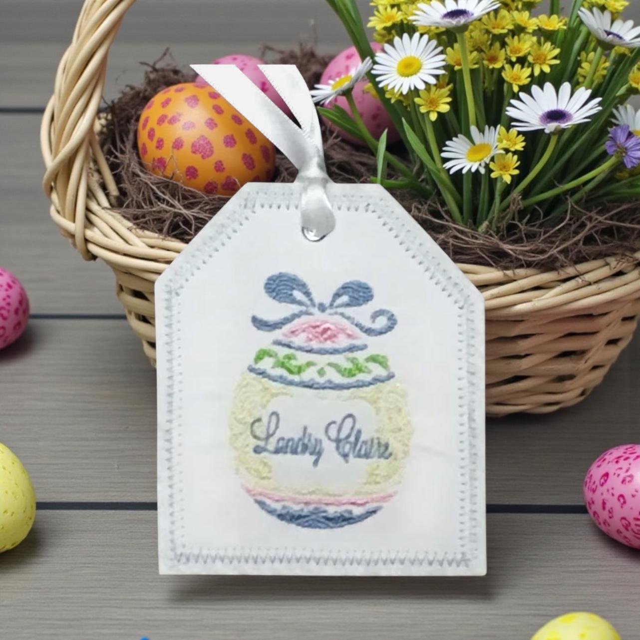 Easter Basket Personalized Embroidered Gift Tag, Fabricreusable Tag