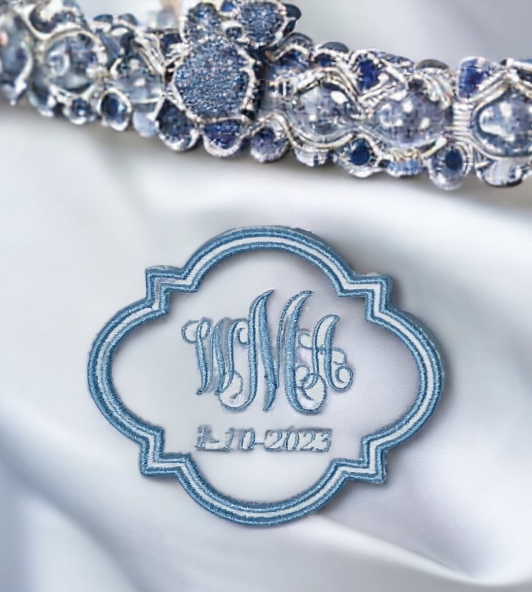 Custom Embroidered Wedding Dress Label, Bridal Initials Date