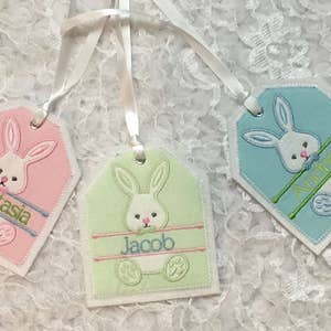 Easter Basket Personalized Embroidered Gift Tag, Easter Basket Gift Tag, Embroidered Gift Tag, FabricReusable  Embroidered Gift Tag