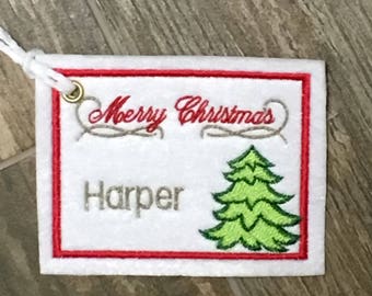 Personalized Embroidered Christmas Tree Gift Tag, Christmas Stocking Tag,  Christmas Embroidered Gift Tag,  Personalized Christmas Ornament