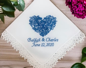 Something blue, wedding handkerchief, bridal gift, bride hanky, personalized wedding hanky, gift for bride, bouquet wrap