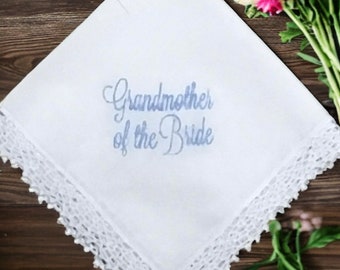 Grandmother of the Bride handkerchief,  Something Blue,  wedding handkerchief, personalized wedding hanky, bouquet wrap