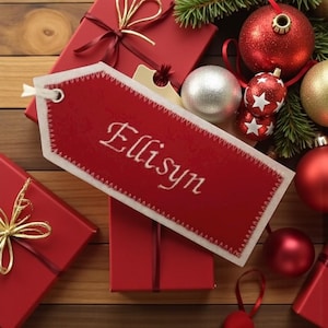 Etiqueta de nombre bordada personalizada para medias navideñas, etiqueta de nombre para canasta de Pascua, etiqueta de regalo bordada en tela