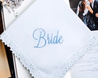 Bride handkerchief,  Something Blue,  Bridal Party Handkerchief,  wedding handkerchief, personalized wedding hanky, bouquet wrap