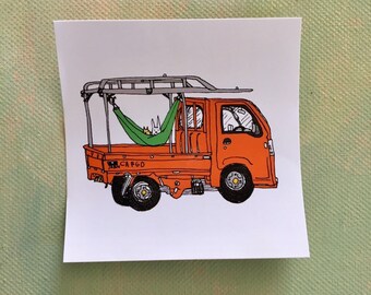 Vinyl Sticker, Mini Pick Up mit Hängematte von Komopoko