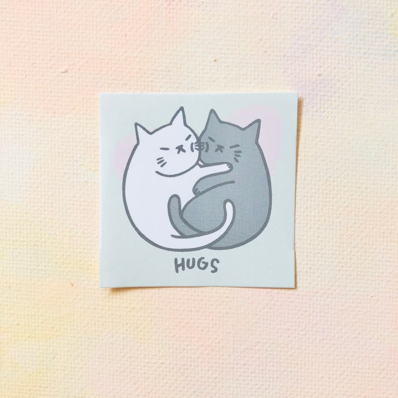 Hug Cat Vinyl Sticker Pastel Color by Komopoko & Poutie Cat - Etsy