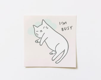 I'm Busy Lazy White Cat Vinyl Sticker von Komopoko & Poutie Cat