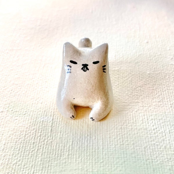 Ceramic Poutie Cat, cat lover gift, ecru color, tongue out :p