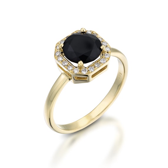 Diamond Ring Black Ring Gemstone And Diamond Ring Black | Etsy