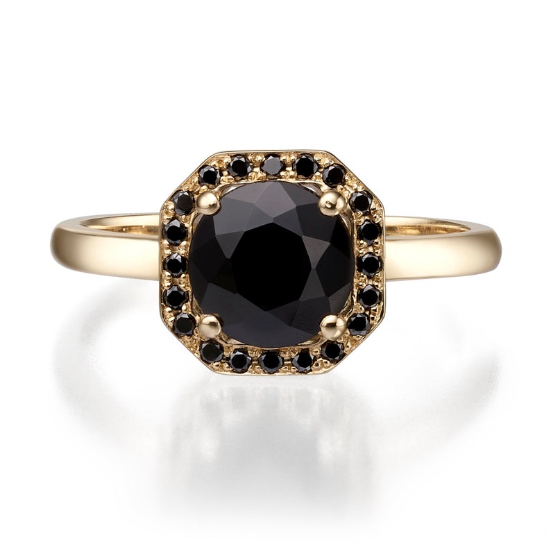 Schwarz Diamant Ring Black Diamond Engagement Ring 14 K Gold Etsy