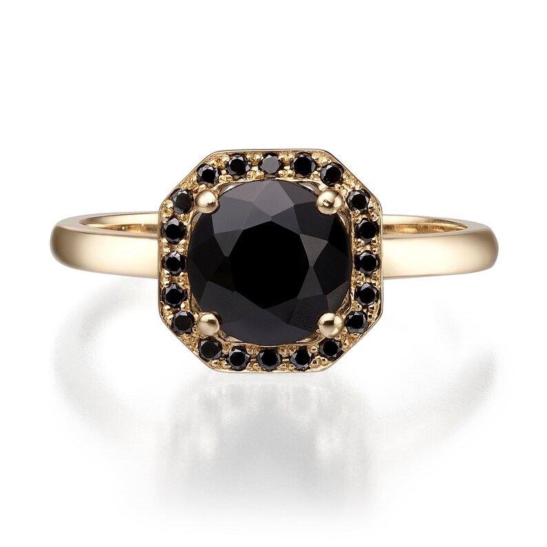 Schwarz Diamant Ring Black Diamond Engagement Ring 14 K Gold Etsy