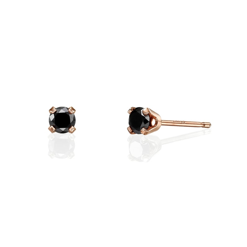 Rose Gold Earrings Black Earrings Diamonds Earrings Tiny Etsy