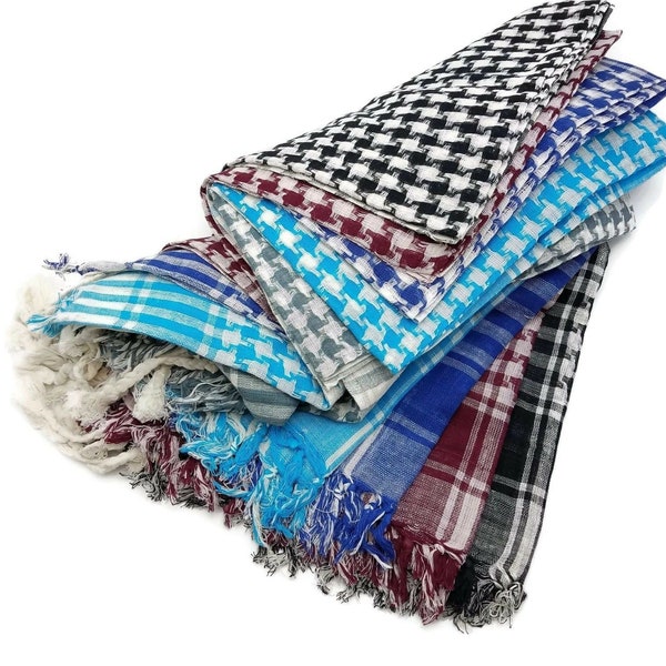 Tactical Shemagh Head Scarf in Houndstooth Print Square Keffiyeh Cotton Mask Wrap