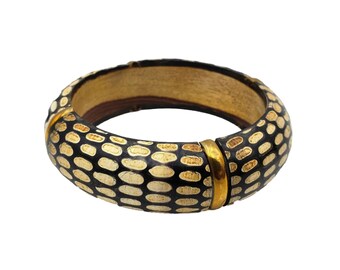 Animal Print Buffalo Horn and Wood Chunky Bangle with Brass Accents | Scales Print  | Handmade Bangle