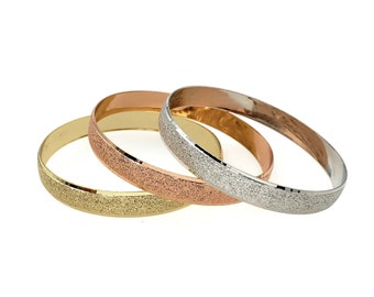 Conjunto de pila de brazaletes de latón en tres tonos de oro, oro rosa, chapado en plata, conjunto de 3 brazaletes