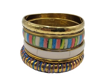 Chunky Brass Bone Bangle Bracelet Multi Color Set