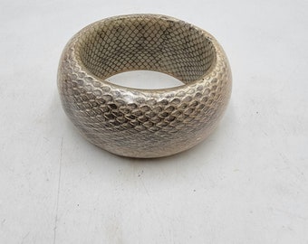 Chunky Wood Bangle Bracelet Lacquered Resin Snake Leather Reptile Print Wooden Bangles Natural Jewelry 98977