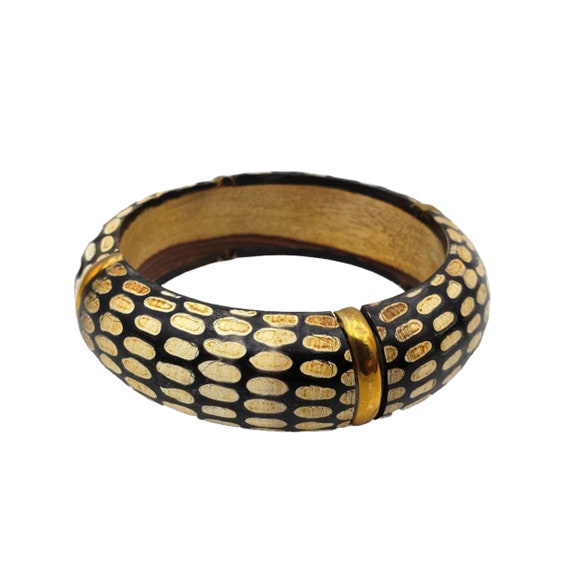 Animal Print Buffalo Horn and Wood Chunky Bangle with Brass Accents | Scales Print | Handmade Bangle