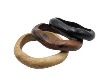 Set of 3 Wood Bangle Set - African Jewelry