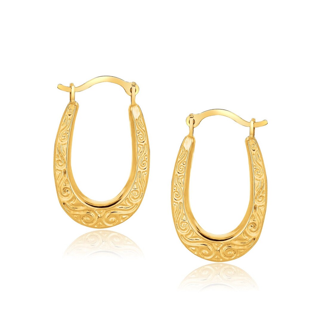 10k Yellow Gold Fancy Oval Hoop Earrings - Etsy