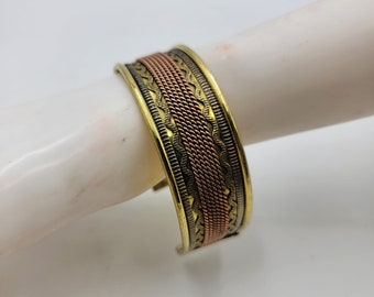 Vintage Handcrafted Mix Metal Brass Copper Cuff Bracelet