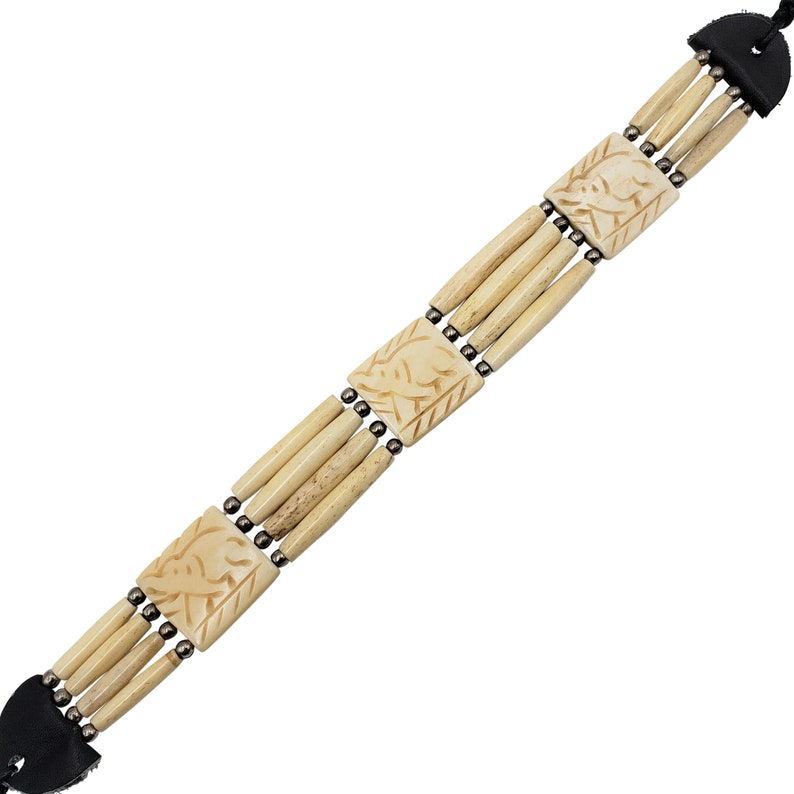 Buffalo Bone Choker Leather Binding Native Indian Jewelry Bovine Beads