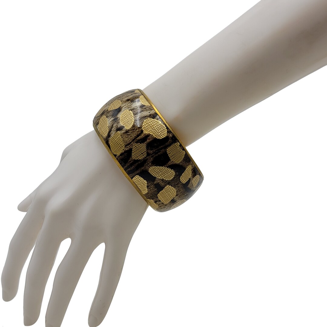 Gold Plated Brass Bangle With Enamel Animal Print Etsy