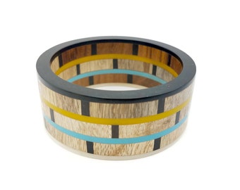Wooden Lucite Bangle - Vibrant Resin and Wooden Chunky Bangle