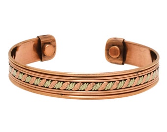 Magnetic Copper Bracelet Magnet Copper Cuff with Brass Accents Joint Pain Therapy and Arthritis Relief Jewelry CP659E