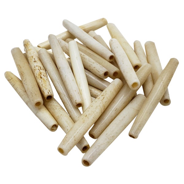 25 Pc Buffalo Bone Beads Tube Hair Pipe Choker Beads 2" | Antiqued